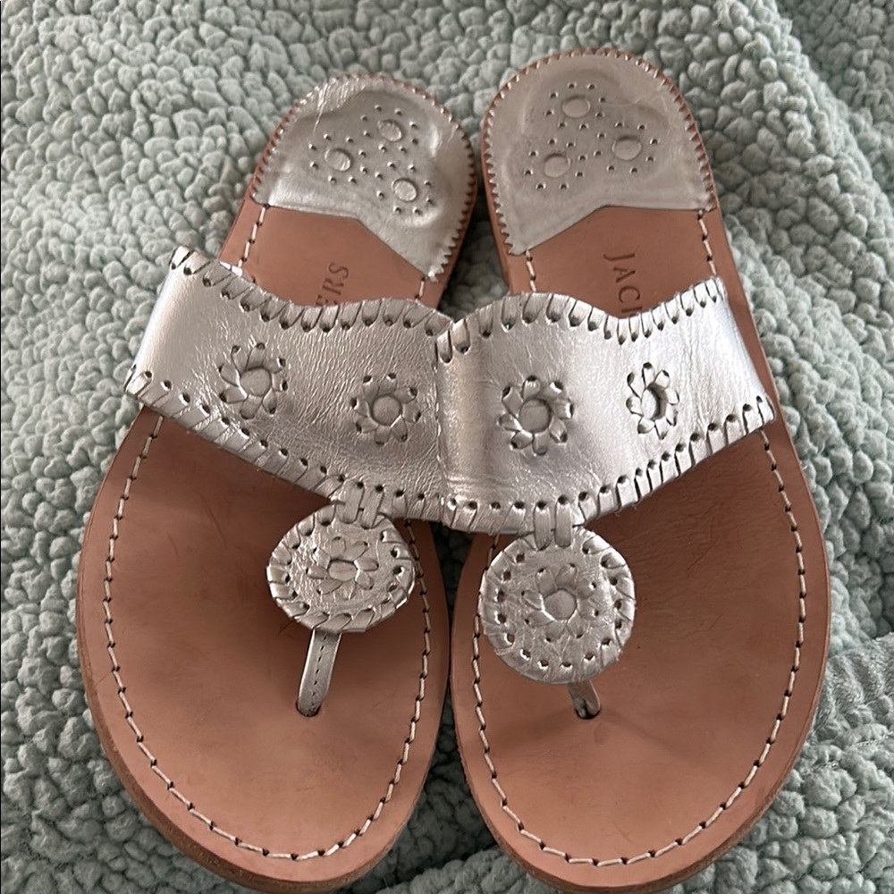 Jack Rogers Silver Leather Women's Sandals 9.5 WIDE